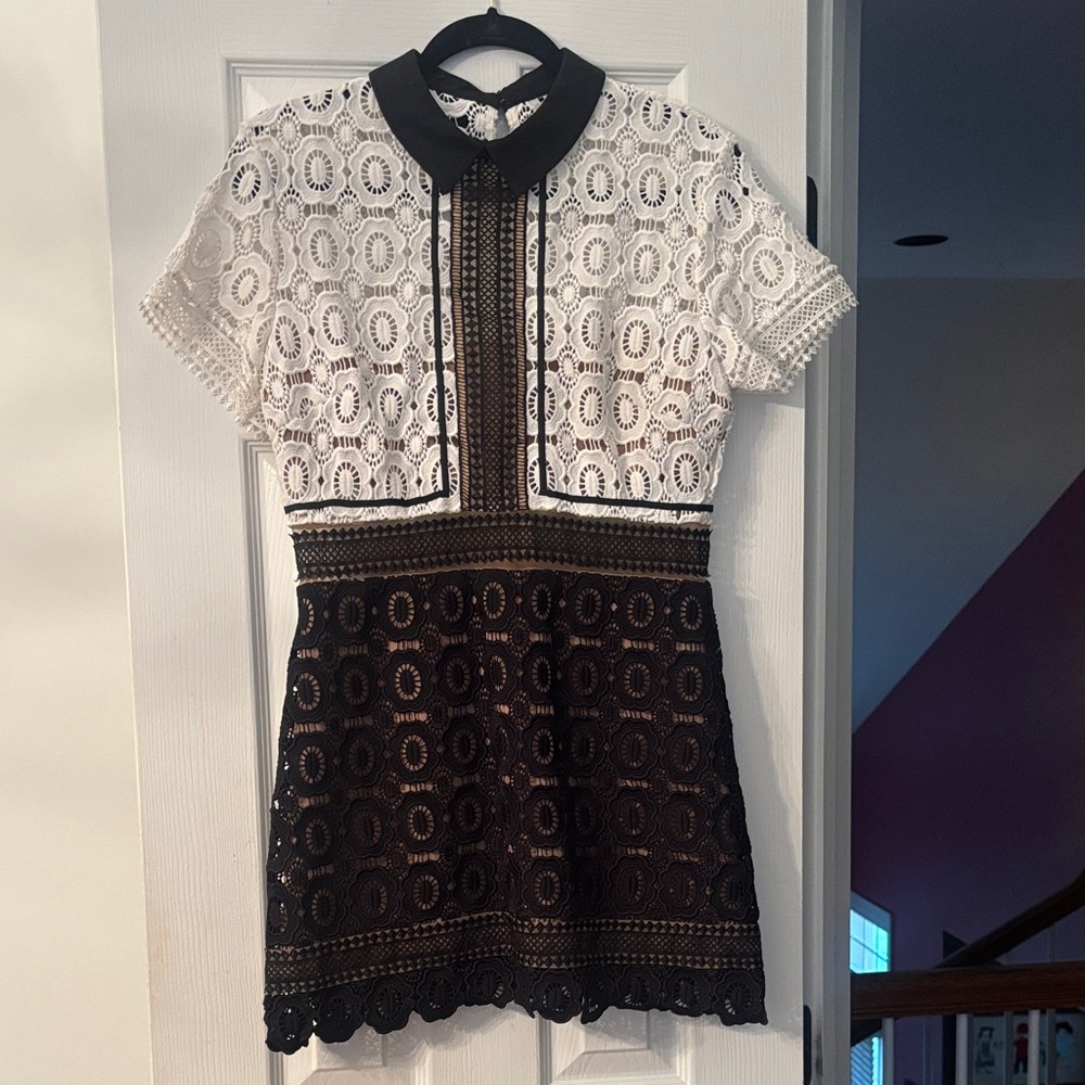 Self-Portrait Black and White Lace Mini Dress